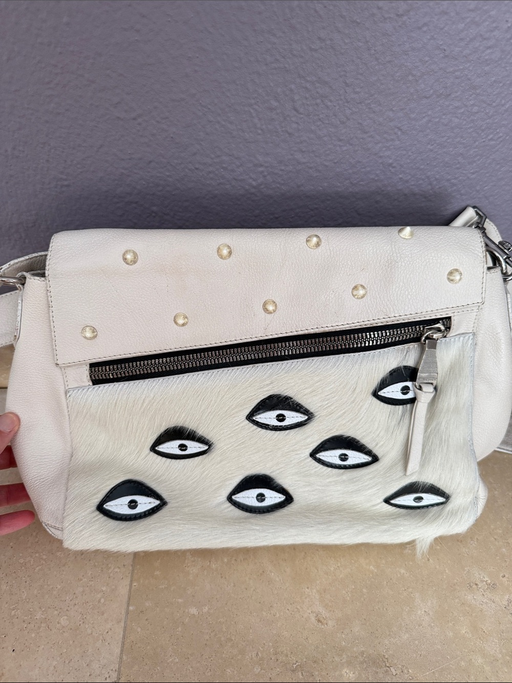 Min & Mon White Eye-Accent Shoulder Bag